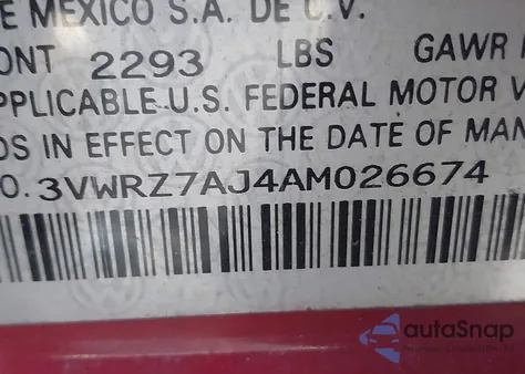 2010 Volkswagen Jetta Se from USA, damaged, VIN 3VWRZ7AJ4AM026674